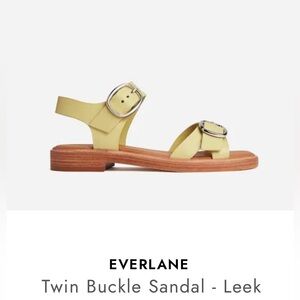 Everlane Twin Buckle Sandal, size 8, leather, leek color